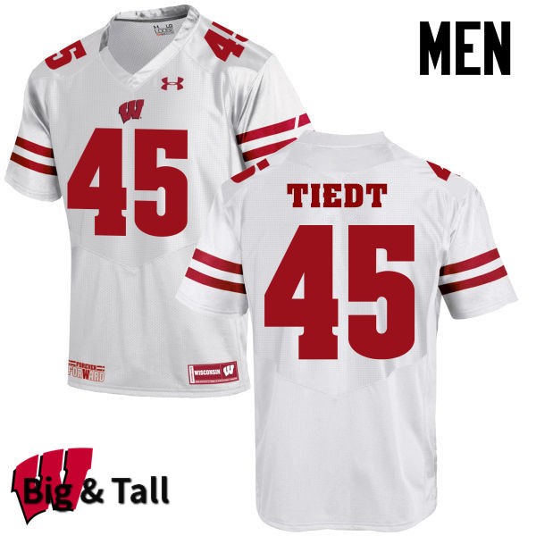 Wisconsin Badgers Men's #45 Hegeman Tiedt NCAA Under Armour Authentic White Big & Tall College Stitched Football Jersey DV40L42UO